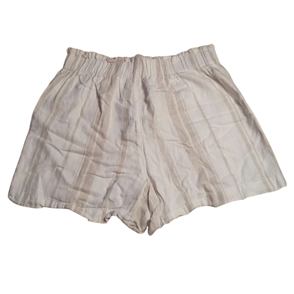 Madewell Paper Bag Tie Waist Linen Blend Subtle Stripe Shorts Tan Size Small - Picture 4 of 10